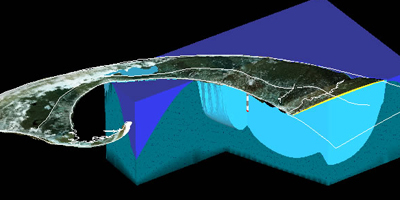 3D Model displaying Freshwater Lens. Model displays interface of saltwater and freshwater